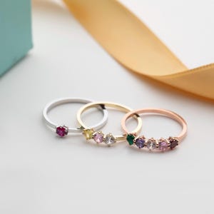 Familie Geburtsstein Ring - 3.00 mm Steine, 10K-18K Gold, anpassbar mit Namen, bedeutungsvolles Geschenk