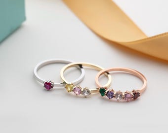 Family Birthstone Ring - 3.00 mm Stones, 10K-18K Gold, Customizable with Names, Meaningful Gift