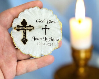 Imán de nevera con resina grabada y sellado para bautizo, recuerdo religioso para baby shower.