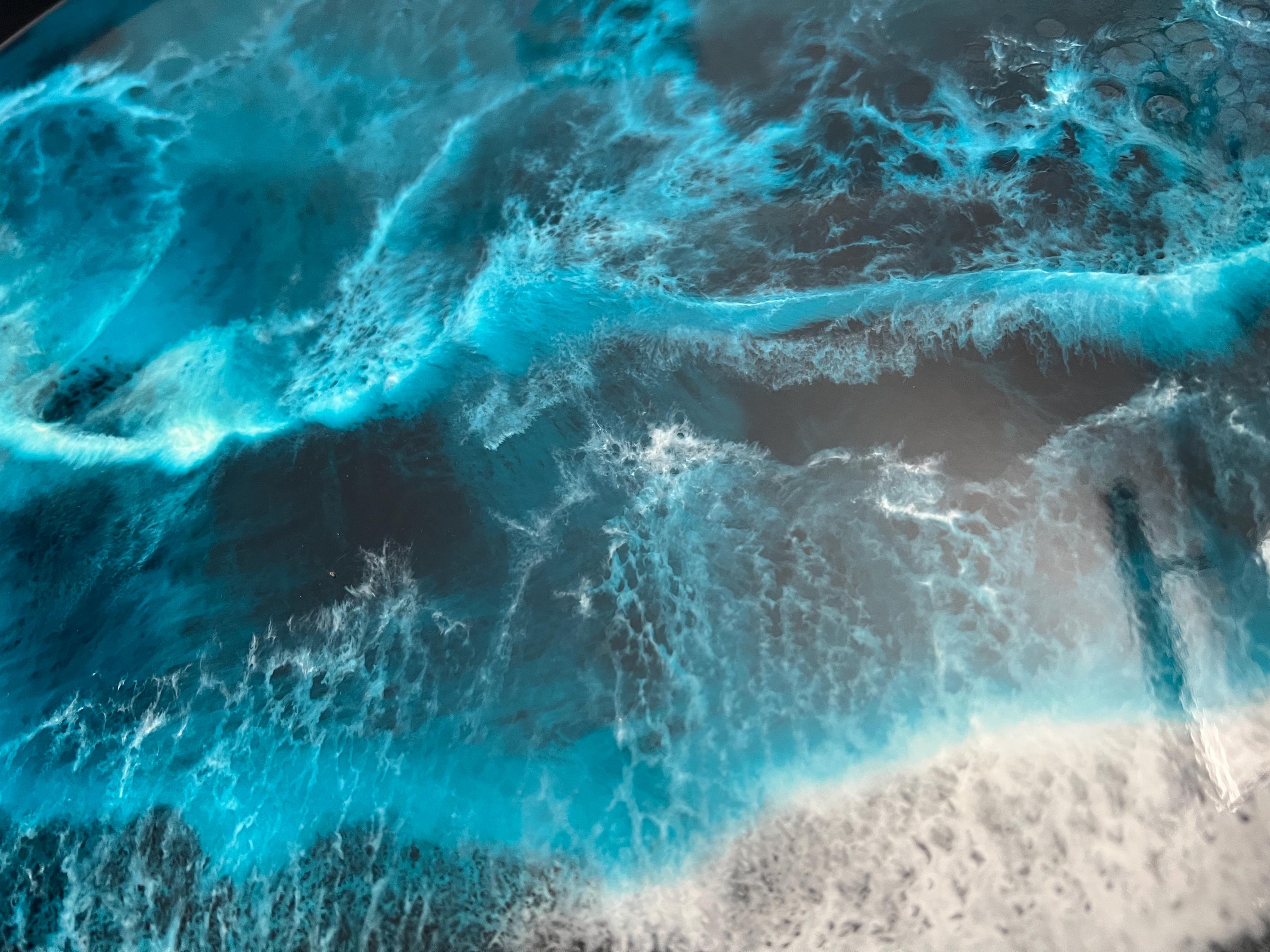 Round Resin Ocean Table – Black Sand Beach Coffee Table – Handmade