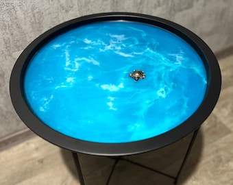 Ocean Coffee Resin Table with Turtle – Handmade Epoxy Side End Table, 47 cm | Coastal Decor | Beach Waves Furniture Sea Wave Table Like This