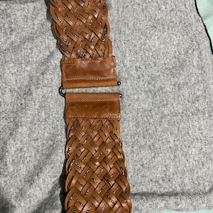 Stylish leather brown woven belt with elastic band and hook closure, fashion belt,braided belt
