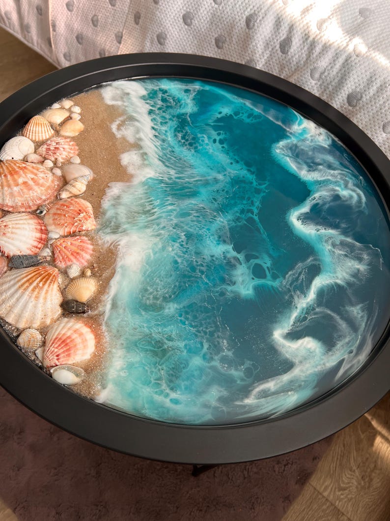 Handmade Ocean Beach Epoxy Resin Coastal Coffee Table With Real Shells ...