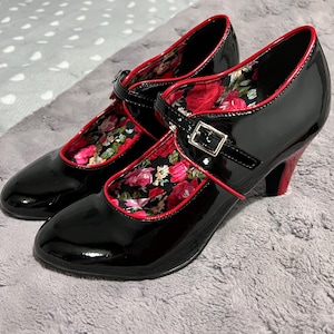 Joe Browns Black and Red Patent Leather Heels – Vintage Mary Jane Style, UK 7 (EU 40)