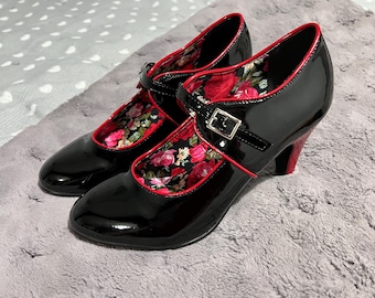 Joe Browns Schwarze und Rote Lackleder Heels - Vintage Mary Jane Style, UK 7 (EU 40)