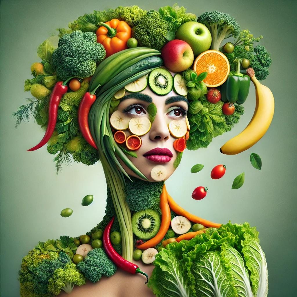 Surreal Fruit and Vegetable Woman Portrait - Nature-inspired Wall