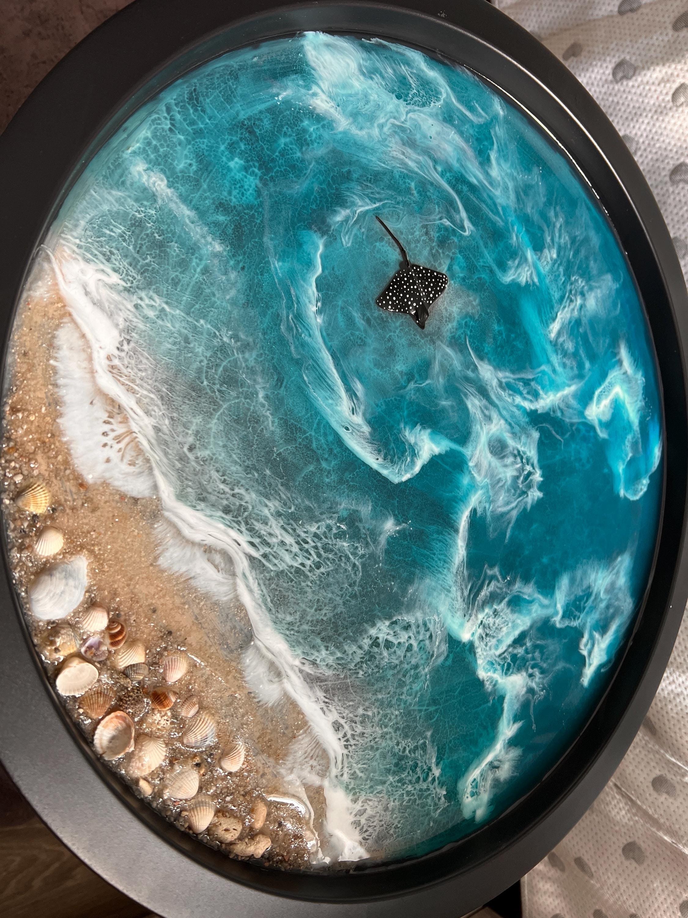 置物 Ocean Waves Luxury Modern Black Epoxy Resin Side Ocean Wave Coffee Table With