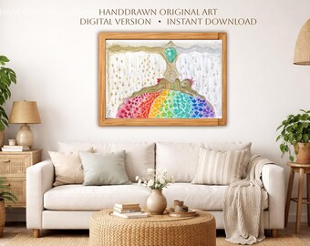 Organic Rainbow Goddess Printable Wall Art, Sacred Feminine Chakra Art
