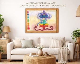 Chakra Goddess Printable Wall Art, Sacred Feminine Rainbow Symbol