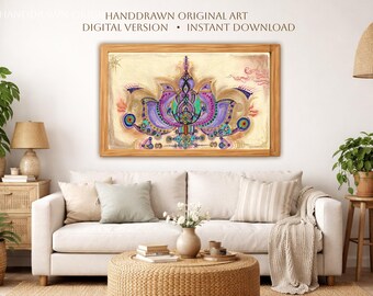 Gold Purple Lotus Printable Wall Art, Spiritual Lotus Flower Digital Download