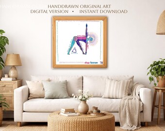 Trikonasana Yoga Pose Printable Wall Art, Triangle Pose Digital Download