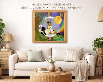 Divine Feminine Printable Wall Art, Feminine Strength Fantasy Illustration