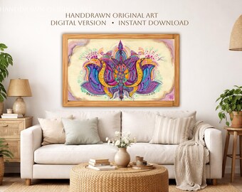 Pink Blue Lotus Printable Wall Art, Spiritual Lotus Flower Digital Download