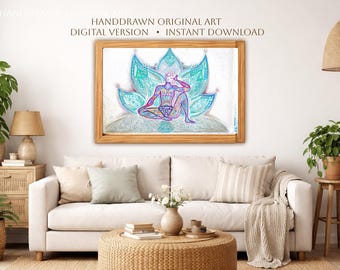 Diamond Heart Goddess Printable Wall Art, Sacred Feminine Lotus Download