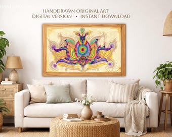 Yellow Lotus Printable Wall Art, Spiritual Lotus Flower Digital Download