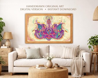Pink Yellow Lotus Printable Wall Art, Spiritual Lotus Flower Digital Download