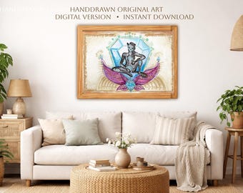 Feline Warrior Goddess Printable Wall Art, Sacred Panther Symbol Download