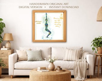 Uttanasana Chair Pose Yoga Printable Wall Art, Ashtanga Yoga Illustration Download