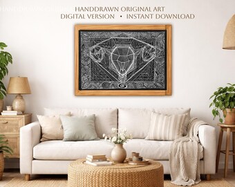 Sacred Womb Diamond Printable Wall Art, Sacred Geometry Feminine Download