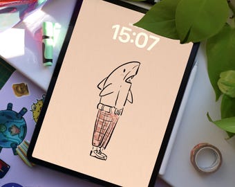 Smartphone/tablet background image: hand-drawn illustration of a shark
