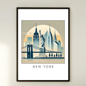 Plakat z Nowego Jorku, wydruk z podróży, sztuka ścienna Statuy Wolności, wystrój domu Empire State Building, miłośnik sztuki miejskiej, prezent dekoracyjny z mostu Brooklińskiego