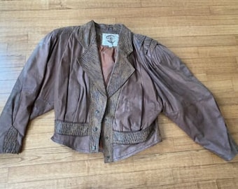 Vintage Womens G-III Flight Bomber Embossed Leather Jacket Coat G3 Size Medium