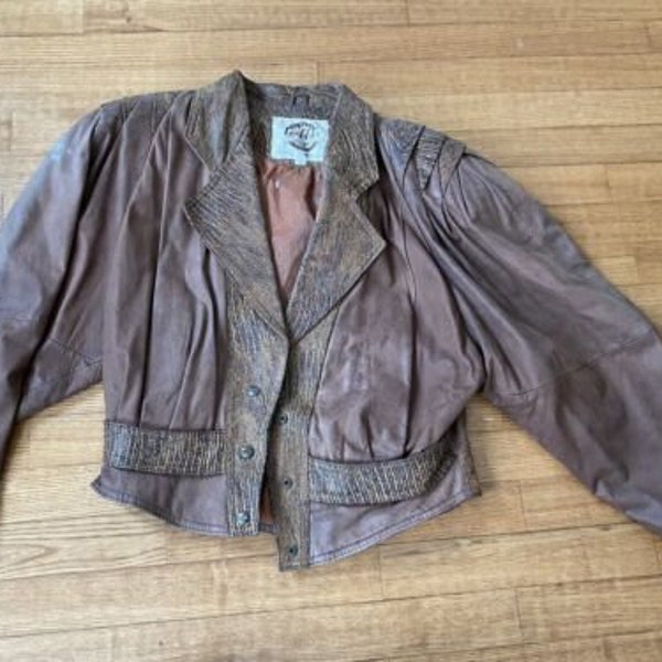 Vintage Womens G-III Flight Bomber Embossed Leather Jacket Coat G3 Size Medium