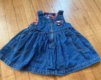 Vintage Retro Tommy Hilfiger Baby Denim Jean Plaid dress Size 3-6 Months 1980s