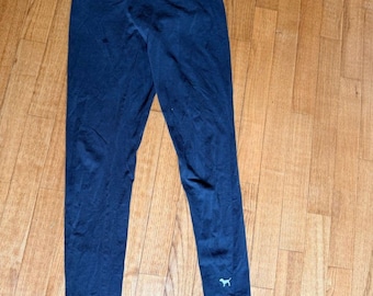 VTG Y2K Victoria's Secret PINK Foldover Yoga Leggings Black Gray Dog Logo Small