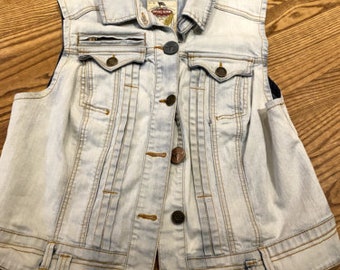 Vintage Denim Avenue Jean Adults Mens Womens Vest Button Up Skull Trucker Light Wash 14-16 Motorcycle