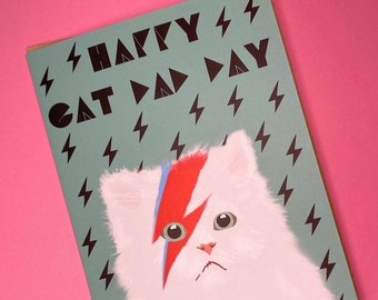 Cat Dad Card featuring Ziggy Stardust Kitty, Fathers Day Card from the Cat.