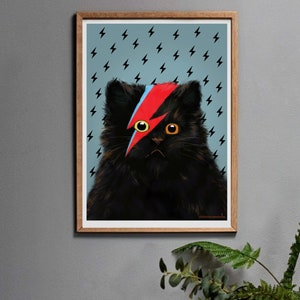 Black Cat Gifts for Men or Women, Meowie Cat Print Wall Art for Bedroom, Living Room or Hallway. Blue
