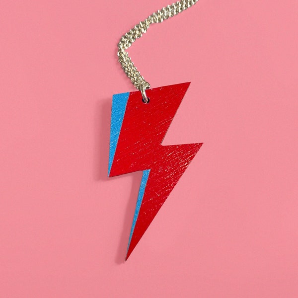 Lightning Bolt Statement Necklace Birthday Gift for Friend, Eco-Friendly Jewellery in Sustainable Wood.