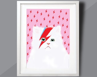 Rosa Wandkunst Druck mit Meowie Katze, Perfektes Geburtstagsgeschenk für Katzenliebhaber, Rosa Schlafzimmer Dekor.