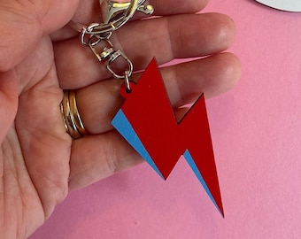 Lightning Bolt Keychain for Her or Him, Sustainable Wood Keyring for Ziggy Stardust Fans, Eco Friendly Key Fob Birthday Gift