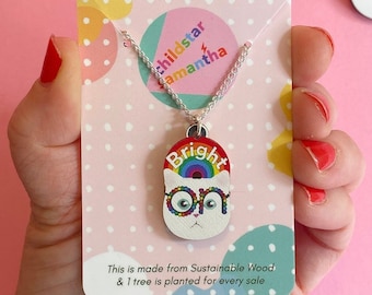 Brighton Pride Necklace for Women or Men, Cat Rainbow Pendant Necklace for Kids or Adults, Kitsch Cat Jewellery.