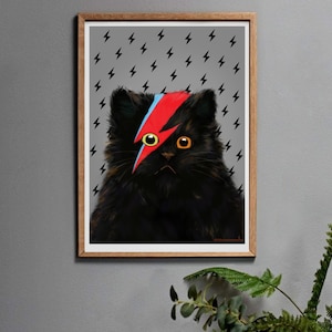 Black Cat Gifts for Men or Women, Meowie Cat Print Wall Art for Bedroom, Living Room or Hallway. Gray