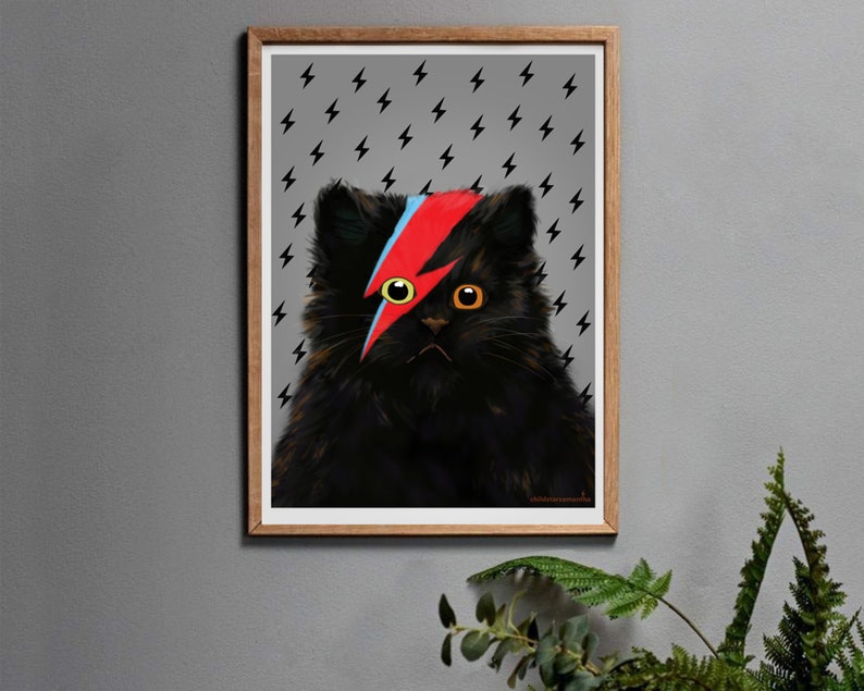 Black Cat Gifts for Men or Women, Meowie Cat Print Wall Art for Bedroom, Living Room or Hallway. Gray