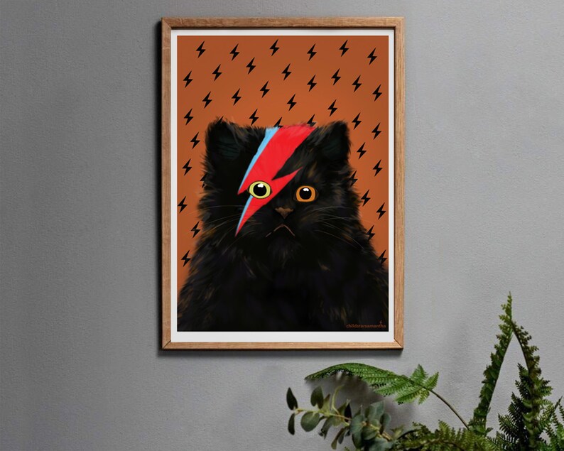Black Cat Gifts for Men or Women, Meowie Cat Print Wall Art for Bedroom, Living Room or Hallway. Brown
