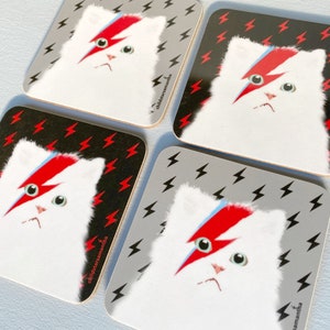 Cat Coaster Set of 4 or Single, Funny Gift for Friend Him, Coffee Table Decor Birthday Gift for Boyfriend, Hardboard Cork Coasters UK.