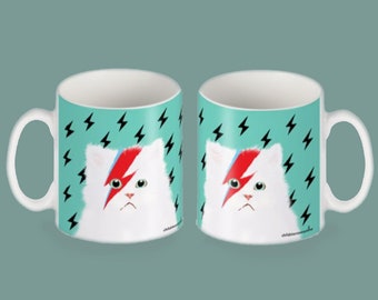 David Meowie Cat Mug, Grumpy Cat Gifts for Teen Birthday Present, Fun Cat Gifts for Home.