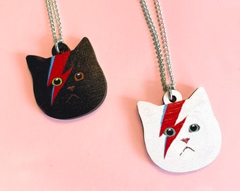 Cat Necklaces Gift for Her Birthday, White or Black Cat Earrings and Necklace Set, Eco Friendly Gifts for Friend.