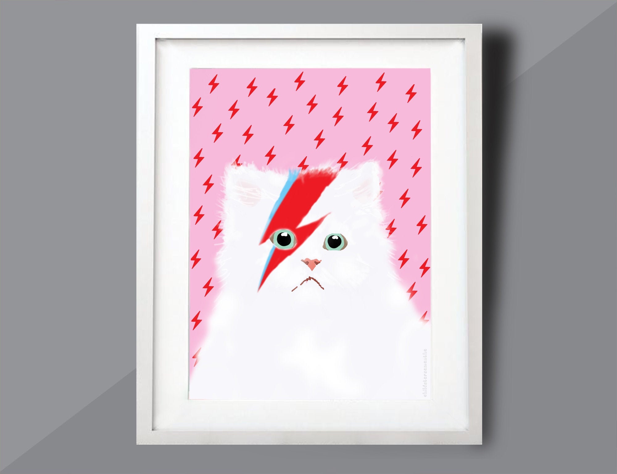 Impression d'art Murale Rose avec Meowie Cat, Cadeau d'anniversaire Parfait Pour Les Amoureux Des Ch