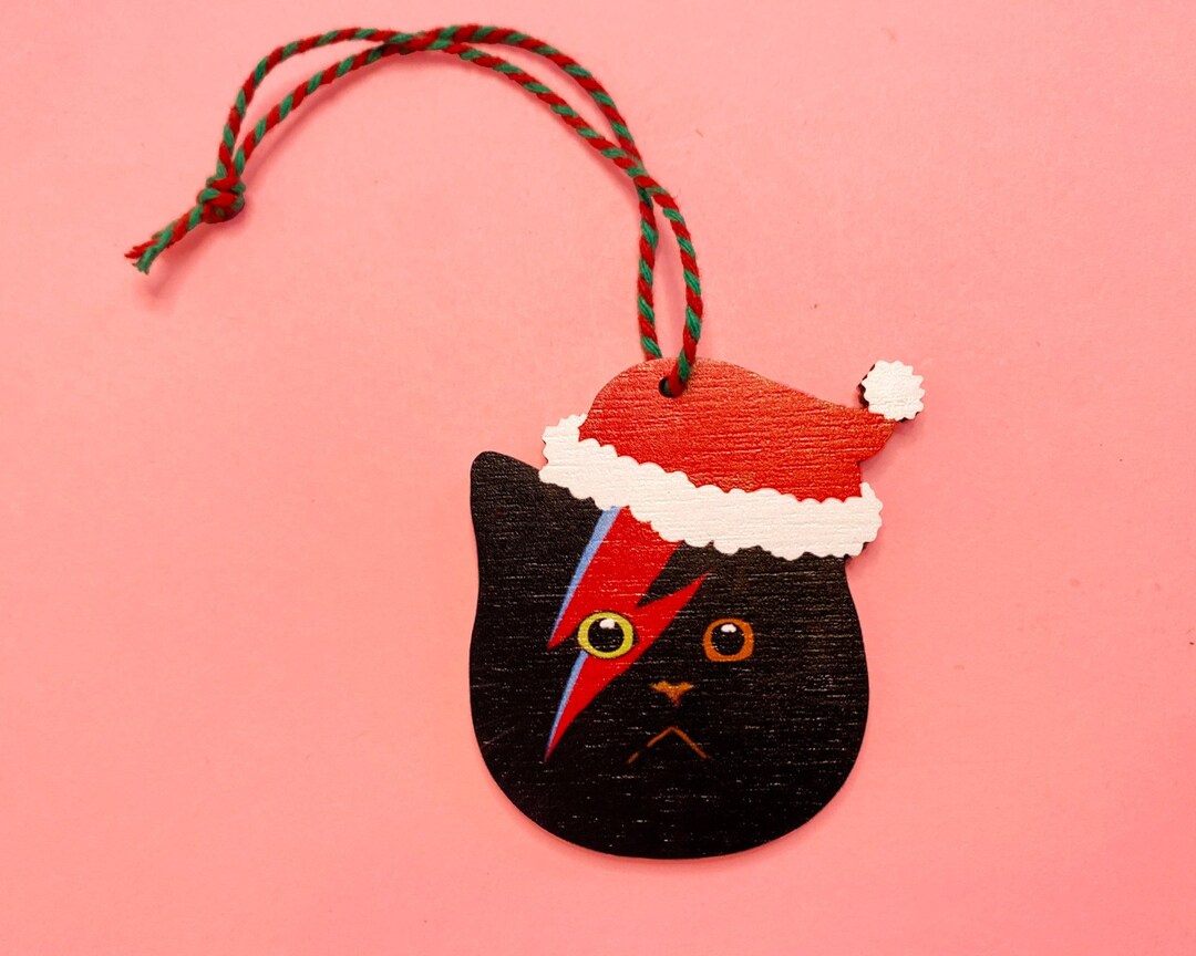 Black Cat Christmas Tree Ornament, Eco Friendly Wooden Xmas Decoration