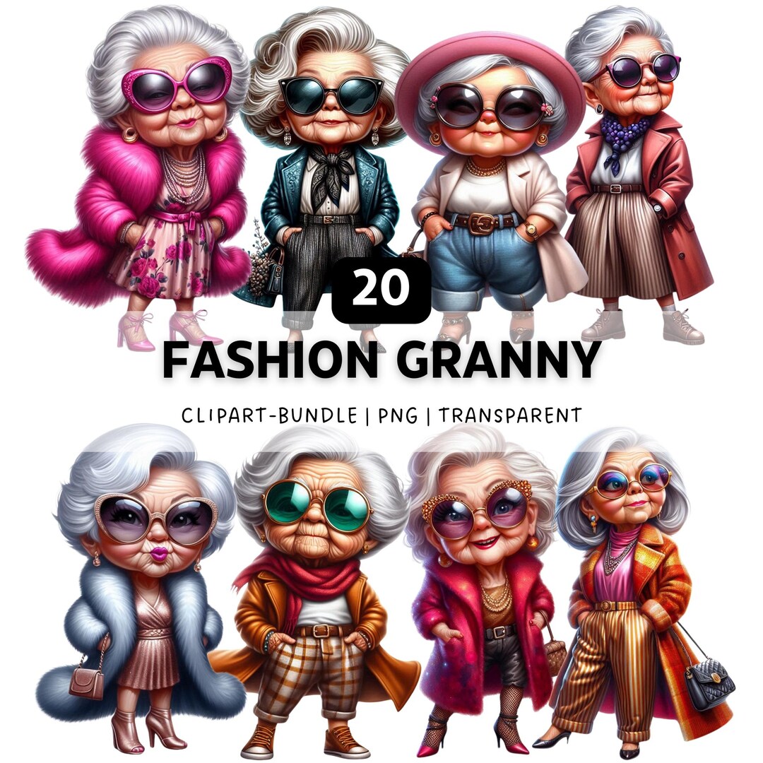 20 Fashion Granny PNG, Funny Grandma Clipart Bundle for Sublimation and ...