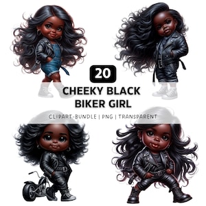 20 Cheeky Black Biker Girl PNG, Black Girl Clipart, Black Girl Art, Black Women PNG, Black Woman Art, Chibi Clipart, Digital Download