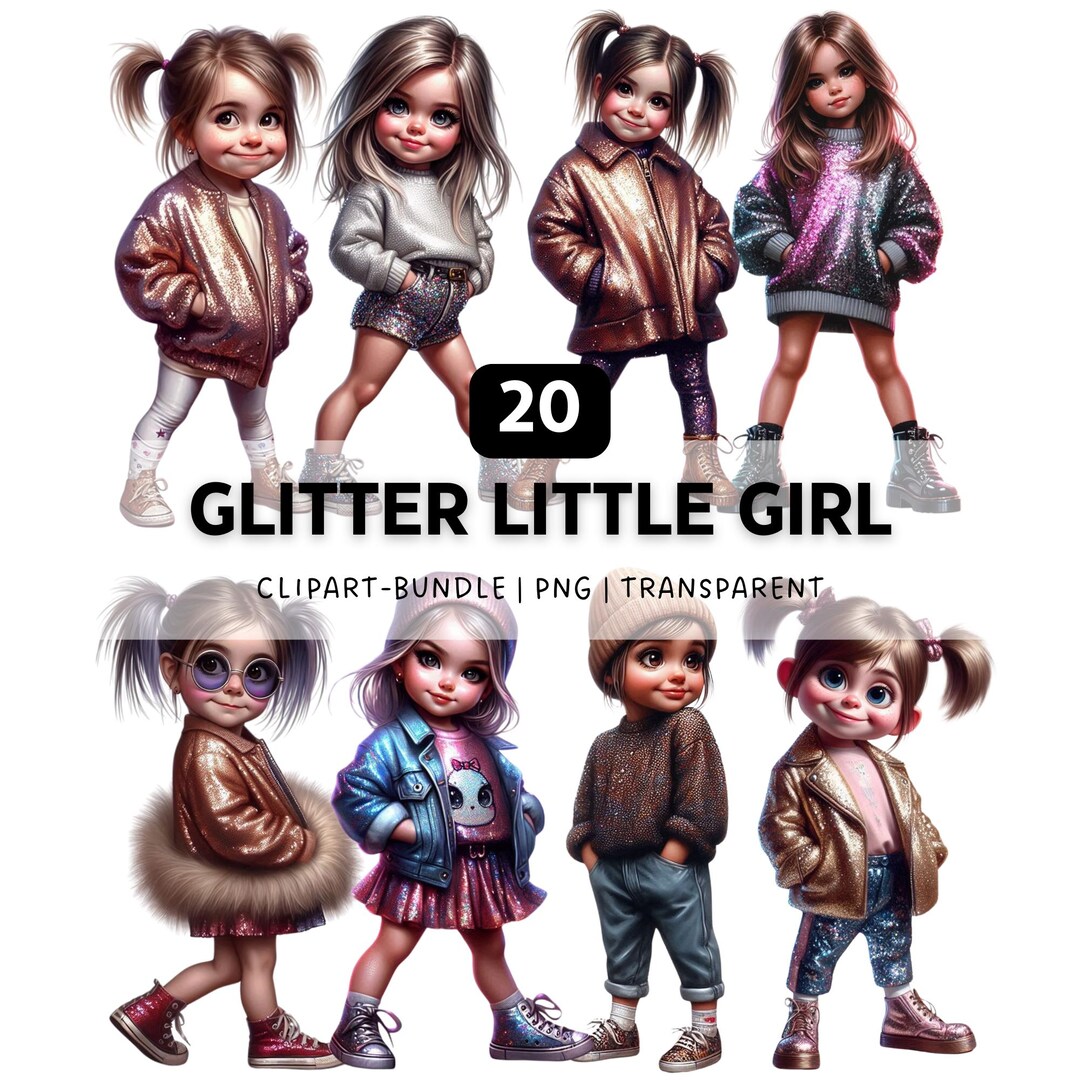 20 Glitter Little Girl PNG, Cute Chibi Clipart Bundle for Sublimation ...