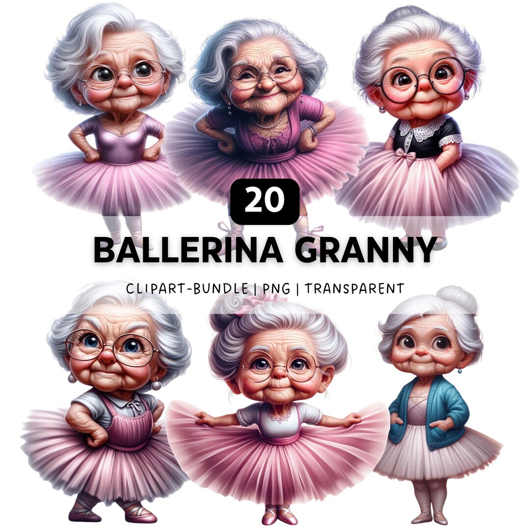 20 Ballerina Granny PNG, Quirky Funny Grandma Clipart Bundle for ...