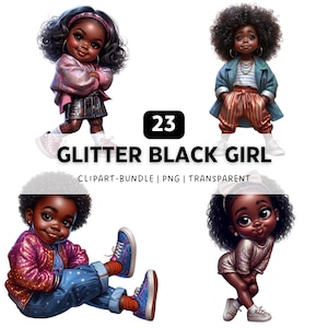 23 Glitter Black Girl PNG, Black Girl Clipart, Black Girl Art, Black Women PNG, Black Woman Art, Chibi Clipart, Digital Download