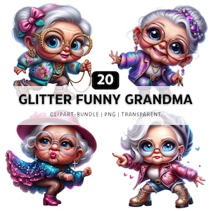 20 Grandma PNG, Glitter Funny Grandma, Funny Old Ladies, Funny Grandma png, Mimi png, Granny png, Grandma Clipart, Digital Download